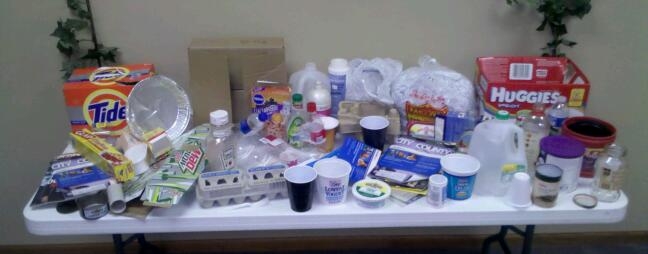 Examples of Recyclables on a Table in City Hall